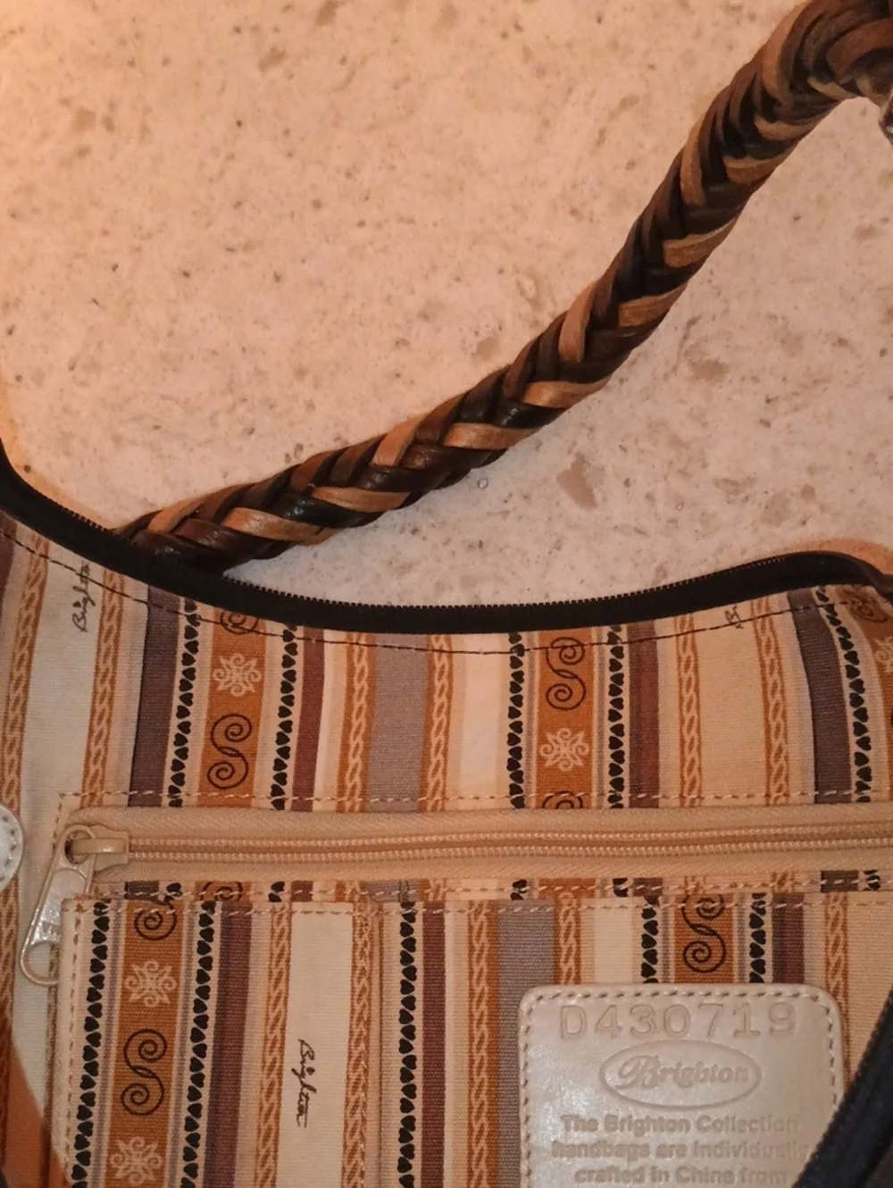 Brighton Black Pebbled Leather Barbados Zip Up Hobo Bag with Braided Strap